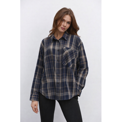 Трендова сорочка oversize у клітинку One Size | жіноча сорочка для вагітних і після | клітинка синя| Український виробник